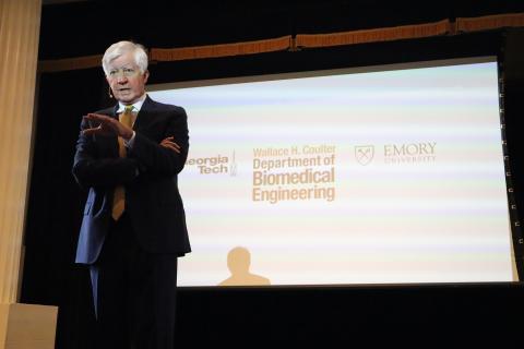 Bill George presenting at the Academy of Medicine during the Q&A .