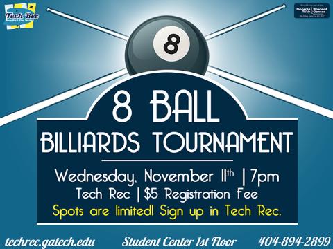 Tech Rec presents: 8 Ball Billiards Tournament!