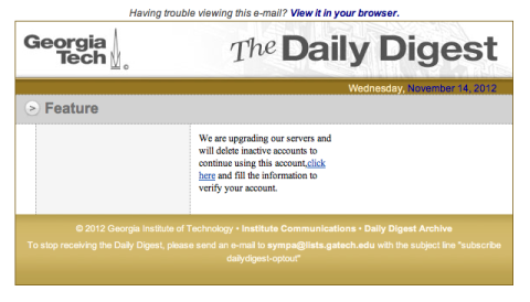 Daily Digest Phishing Email