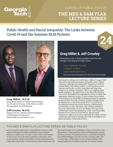 Flyer for a talk entitled "Public Health and Racial Inequality"