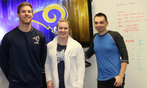 The three members of the Rams’ analytical department – (left to right) Jake Temme, Rebecca Lally and Ryan Garlisch