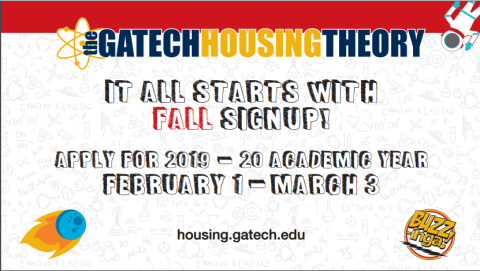 "Big Bang Theory" themed advertisement for fall housing sign up. 