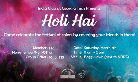 Flyer for India Club's Holi Hai on March 7, 2020.