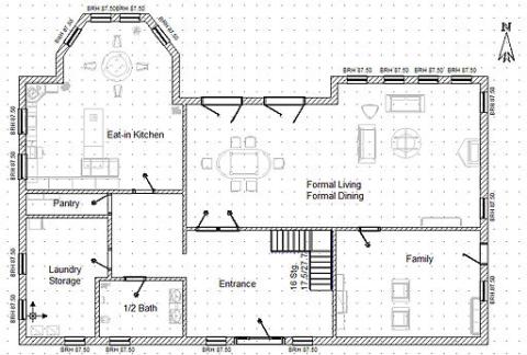 home floor plan black and white technical drawing