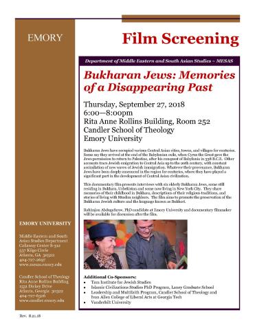 Flyer for Bukharan Jews: Memories of a Disappearing Past screening