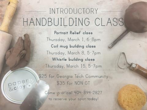 Paper & Clay Intro Handbuilding Classes in March!