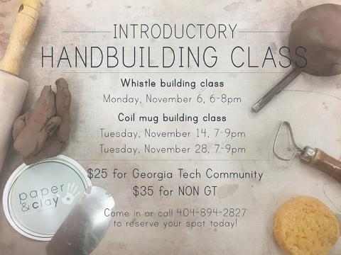 Paper & Clay Intro Handbuilding Classes on 11/6, 11/14 and 11/28!