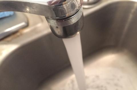 Water running from a faucet