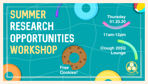 Summer Research Opportunities Workshop. Light blue background with pool floats, noodles, and a beach ball.