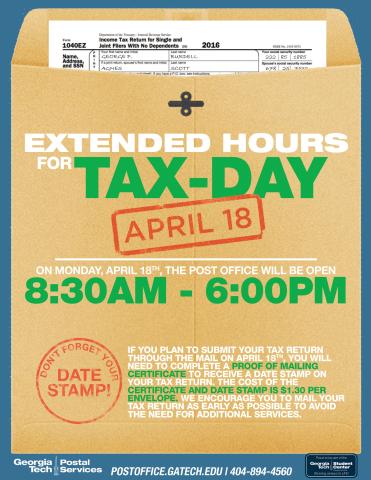 Tax Day Extended Hours at Post Office