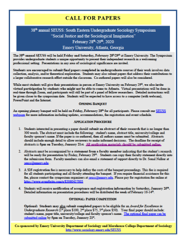 Call for papers for Southeastern Undergraduate Sociology Symposium