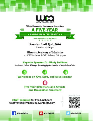 WCA Five-Year Celebration Flyer