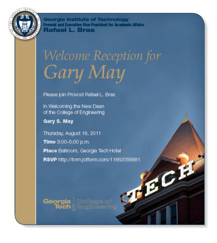 Gary May welcome reception invitation