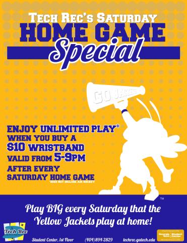 Tech Rec's Saturday Home Game Special