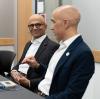 Microsoft Chairman and CEO Satya Nadella participated in a faculty roundtable discussion alongside the Interim Dean of the College of Computing, Alex Orso, before receiving an honorary Ph.D. from Georgia Tech during a ceremony inside the John Lewis Student Center's Atlantic Theater Thursday. 
