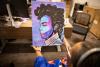 A close-up look at a portrait of Prince by College of Computing administrative manager Mechelle Kitchings.