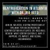 Advertisement for a lecture on gentrification in atlanta