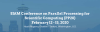SIAM Parallel Processing for Scientific Computing 2020 on top of a blue background with a city skyline of Seattle