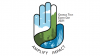 Logo of a hand with wind, land, and water inside of it for Georgia Tech's Earth Day 2021 celebration.