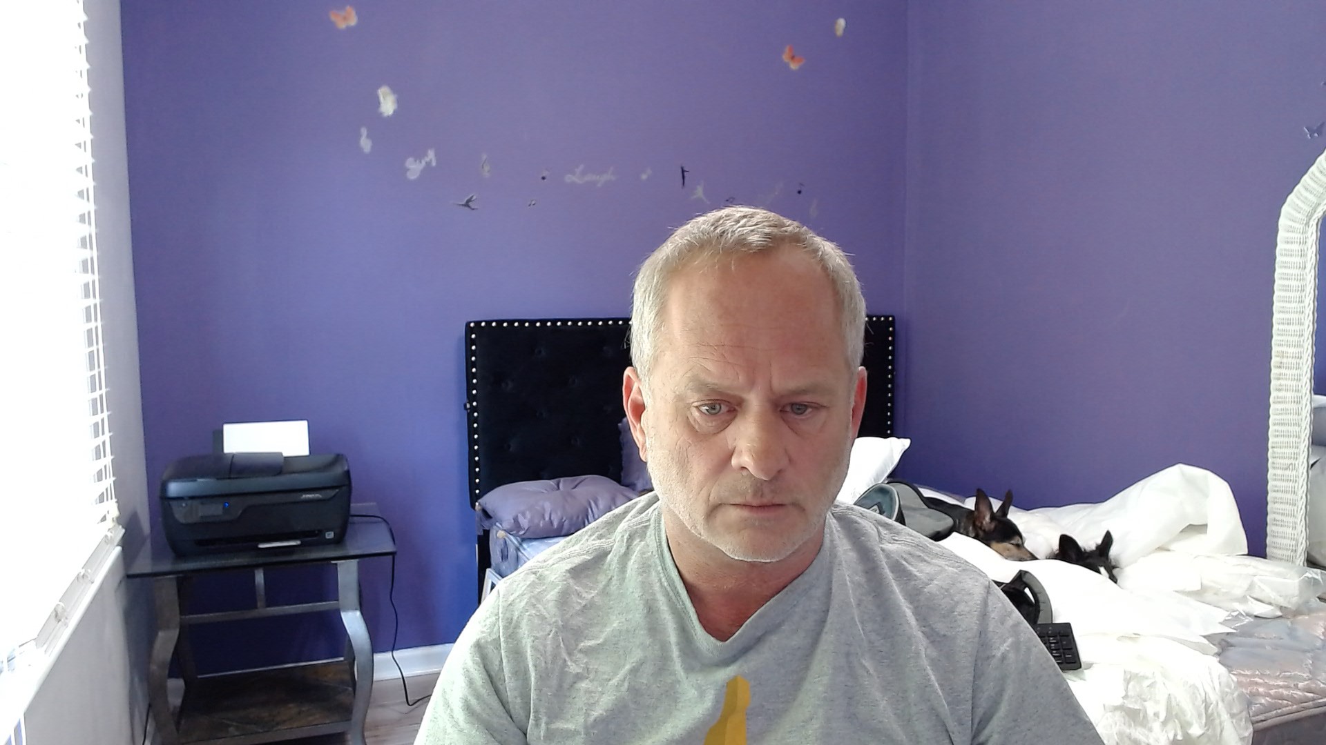 old guy looking in the mirror