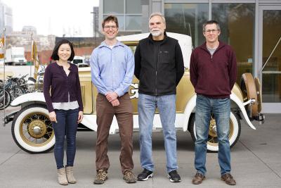 Explorers of multicellularity: (from left) Kimberly Chen, Will Ratcliff, Frank Rosenzweig, and Matt Herron (Credit: Jennifer Pentz)