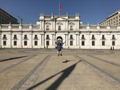 Abhita Moorthy outside Palacio De La Moneda, the seat of Chile's president, in the heart of Santiago.