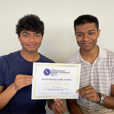 Vignesh Sreedhar and Varun Roy won the Outstanding Paper Award at the 20th Undergraduate Research Conference on the European Union