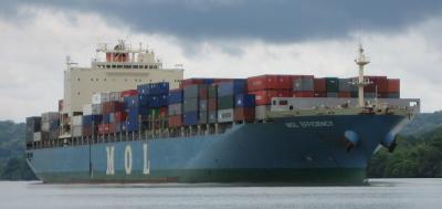 Cargo ship travels through Panama Canal