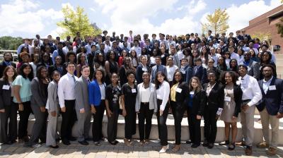 2019 Challenge program students pose on Corporate Day. The 140-member cohort was the largest in the program's 39-year history.