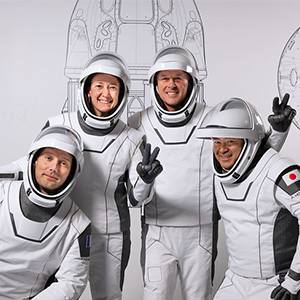 NASA astronaut and ISyE alumnus Shane Kimbrough (third from left) with Crew-2. Photo courtesy of NASA.
