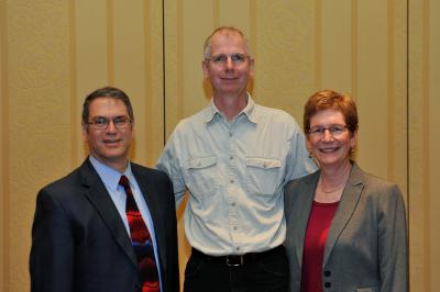 (L to R) Mark Daskin (Fellows chair), Bill Cook, and Susan Albin (INFORMS president).