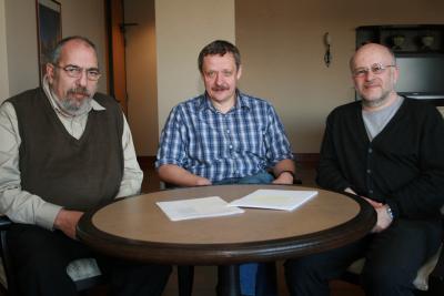 Left to right: Arkadi Nemirovsk, Hunter Chair in ISyE; Yurii Nesterov, visiting professor from the Center for Operations Research and Economics at the Catholic University of Louvain in Belguim; and Alex Shapiro, ISyE professor