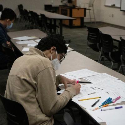 A student works to solve the linguistics puzzles in the NACLO Open at Georgia Tech on Jan. 27.