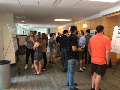 Undergraduates present their research during the School of Math&#039;s Summer REU 2019 poster session (Photo by Yasmine Bassil)
