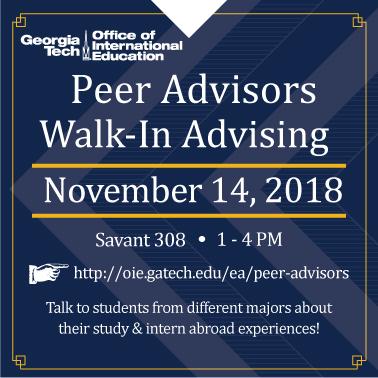 Peer Advisor IEW walk-in event fall 2018