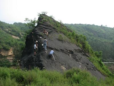 Ancient sea floor sediment collection in the field