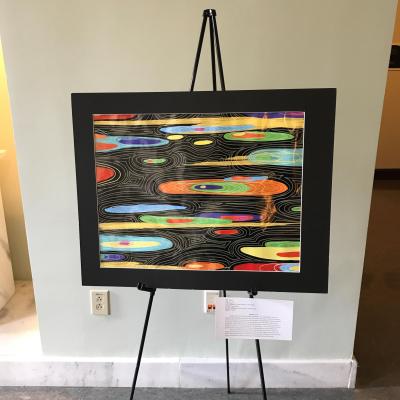ISyE 3rd-yr. and SAW president Iris Liu depicted single-cell organisms that can move 2200 times faster than a cheetah in this acrylic painting.