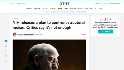 STAT News - NIH Racism Plan screenshot