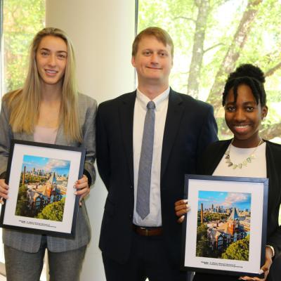 ISyE undergrads Sarah Hamer and Marie Ozenua (Stavan Shah not pictured), recipients of the KS2 Technologies, Inc. Entrepreneurship Award
