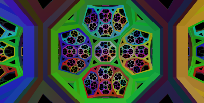 Multi-colored tiling in hyperbolic geometry virtual reality