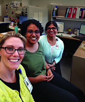 Project leader Kirthana Hampapur (center) with Kristin Goin (left) and Meena Iyer of Shepherd Center