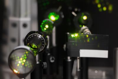 Laser light in the visible range processed for materials measurements