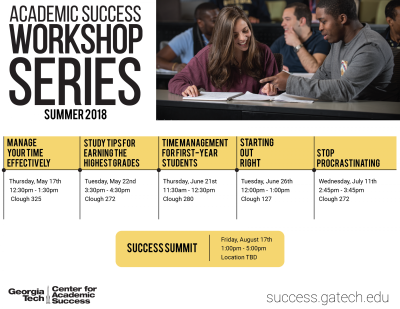 Center for Academic Success Summer 2018 Workshop Series
