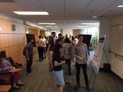 The atrium of Skiles Classroom Building was abuzz on July 12, 2017, during the poster session for participants in the School of Mathematics’ 2017 REU program. (Photo by Renay San Miguel.)