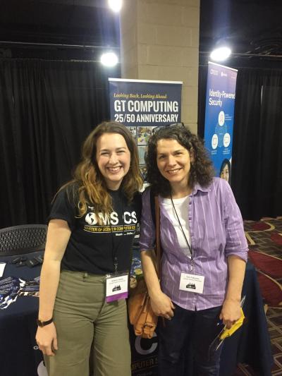 Brittany Aiello, OMSCS Communications, and Tina Fatouros, OMSCS student and WiCyS scholarship attendee