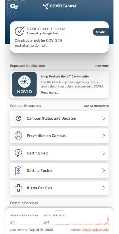 COVID Central App full page