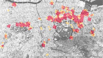 Satellite view of Tokyo station, showing potential hot zones