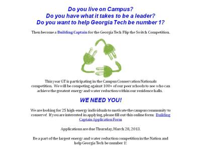 Campus Conservation Challenge - Building Captains Wanted