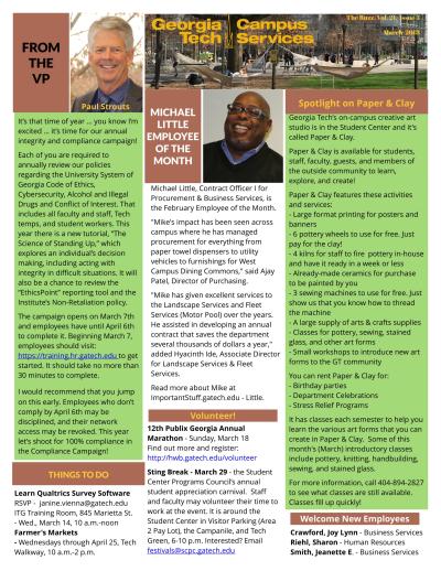 March 2018 Campus Services Newsletter