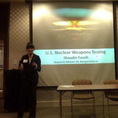 Nunn School Undergrad Shaudie Fassih speaking on US Nuclear Weapons Testing and Implication for New Techologies